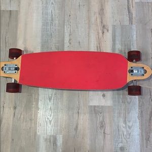 Red 36 inch longboard with big wheels